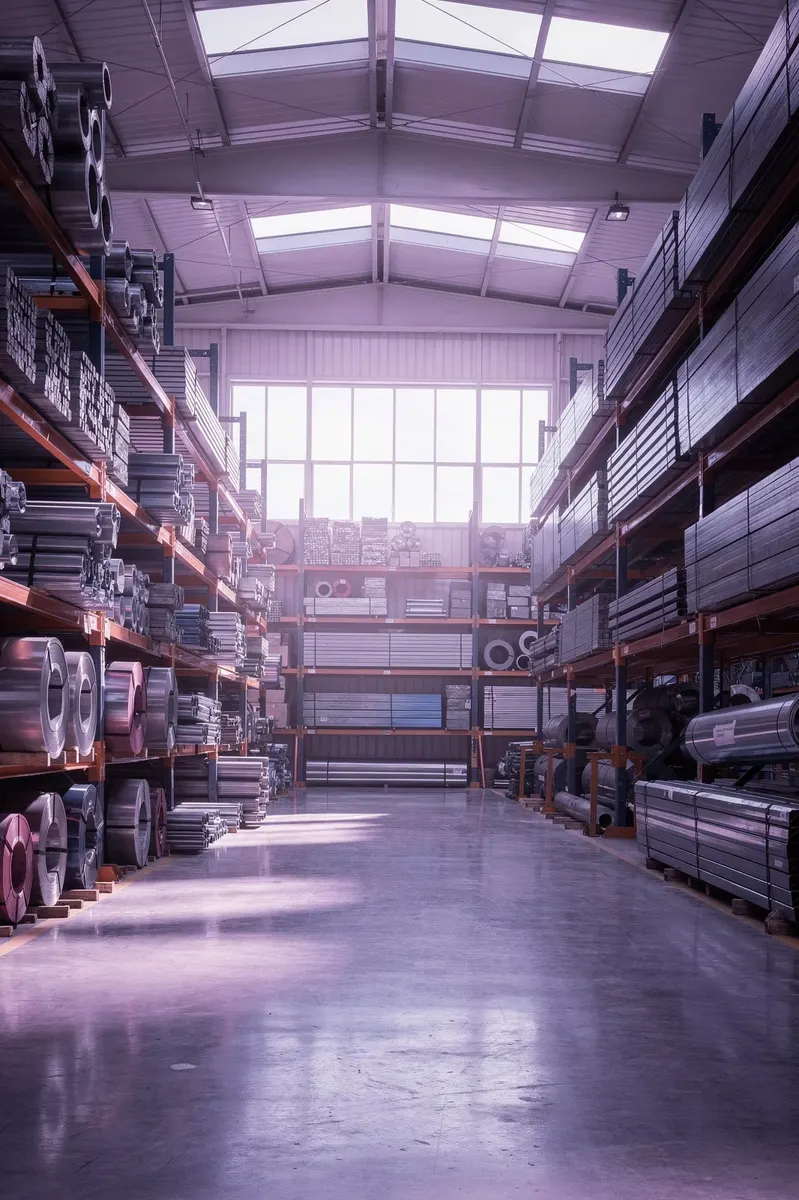 Steel stock in a trading warehouse